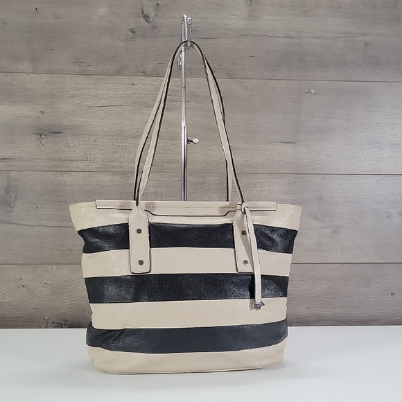 RADLEY LONDON Handbags - Radley London Striped Black and Cream Leather Tote Bag
